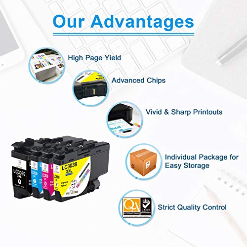 Miss Deer LC3039 LC3039XXL Ink Cartridges Replacement for Brother LC3039 XXL LC-3039BK LC3037 LC3037BK,Work for Brother MFC-J5945DW MFC-J6945DW MFC-J5845DW MFC-J6545DW(4 Pack)