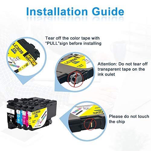 Miss Deer LC3039 LC3039XXL Ink Cartridges Replacement for Brother LC3039 XXL LC-3039BK LC3037 LC3037BK,Work for Brother MFC-J5945DW MFC-J6945DW MFC-J5845DW MFC-J6545DW(4 Pack)