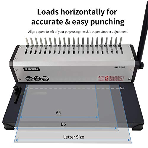 RAYSON SD1202 Comb Binding Machine, 19 Holes, Max Punching Letter Size, with Comb Set Binder for Daily Binding