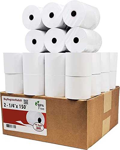 (50 Rolls) 2 1/4 x 150 ft White Adding Machine Tape Paper Rolls Premium One Ply Register / Adding Machine / Calculator Paper Rolls Printing Calculator 10 Key