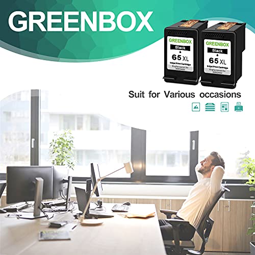 GREENBOX Remanufactured 65XL Black Ink Replacement for HP 65 65XL Ink Cartridges for HP Envy 5055 5052 5010 5012 DeskJet 3755 2652 3720 3752 2622 2624 2655 3722 2600 3700 2630 (2 Black, High-Yield)