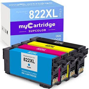 mycartridge supcolor 822xl ink remanufactrued ink cartridge for epson 822xl 822 xl t-822 work with epson workforce pro wf-3820 wf-4820 wf-4830 wf-4834 printer (black cyan magenta yellow 4-pack)