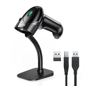 barcode scanner bluetooth and wireless with stand, anyeast usb wired inventory 2d 1d qr code scanners for computer laptop pos ipone, screen scanning bar code reader for supermarket warehouse library