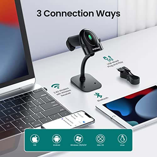 Barcode Scanner Bluetooth and Wireless with Stand, Anyeast USB Wired Inventory 2D 1D QR Code Scanners for Computer Laptop POS iPone, Screen Scanning Bar Code Reader for Supermarket Warehouse Library