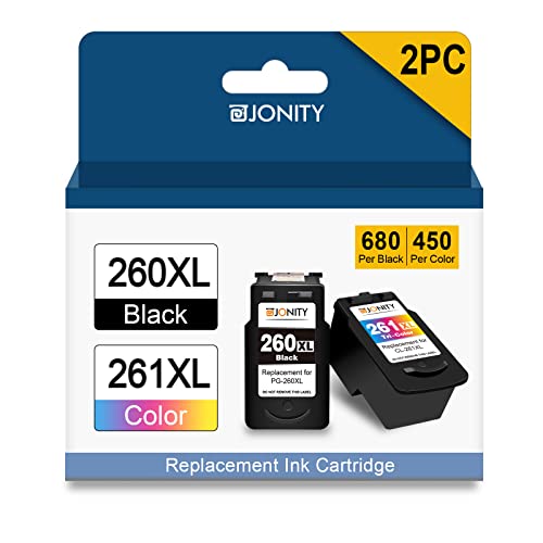 JONITY Remanufactured Printer Ink Cartridge Replacement for Canon PG 260XL CL-261XL 260 261 XL Used for TS5320 TS6420 TR7020 ( Combo Pack 1 Black 1 Color)