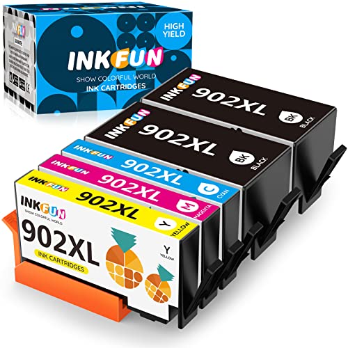 INKFUN 902XL 902 Ink Cartridges Combo Pack 5 Packs Replacement for HP OfficeJet Pro 6978 6960 6962 6968 6954 Printers (2Black/1Cyan/1Yellow/1Magenta)