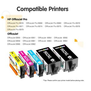 INKFUN 902XL 902 Ink Cartridges Combo Pack 5 Packs Replacement for HP OfficeJet Pro 6978 6960 6962 6968 6954 Printers (2Black/1Cyan/1Yellow/1Magenta)