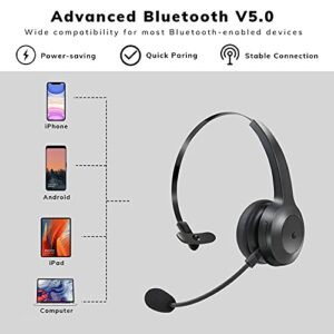 ELEVOC Trucker Bluetooth Headset with Microphone Noise Cancelling & Mute Button Telephone Headsets for PC Cell Phones Wireless On-Ear Headphone with Charge Stand for Zoom Meetings Skype Home Office