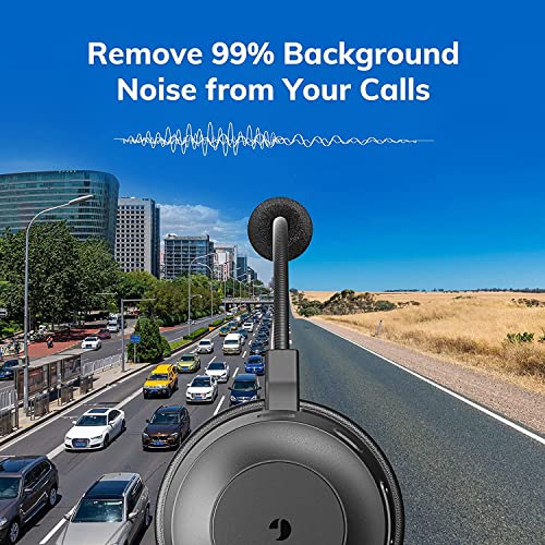 ELEVOC Trucker Bluetooth Headset with Microphone Noise Cancelling & Mute Button Telephone Headsets for PC Cell Phones Wireless On-Ear Headphone with Charge Stand for Zoom Meetings Skype Home Office