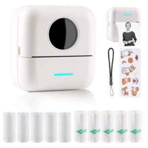 huijukeji mini sticker printer bluetooth smart pocket inkless thermal printer with 10 rolls thermal paper and sticker for ios&android, portable receipt printer for photo journal notes memo