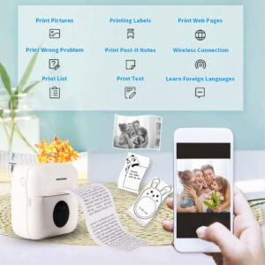 HuiJuKeJi Mini Sticker Printer Bluetooth Smart Pocket Inkless Thermal Printer with 10 Rolls Thermal Paper and Sticker for iOS&Android, Portable Receipt Printer for Photo Journal Notes Memo