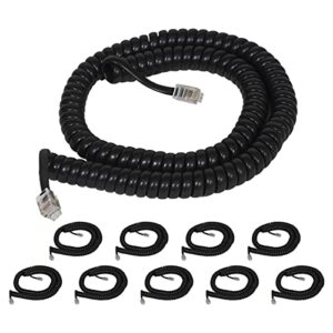coiled telephone handset cord for use with pbx phone systems, voip telephones – 12 ft uncoiled, rj22, 1.5 inch lead on both ends, glossy black, 10-pack
