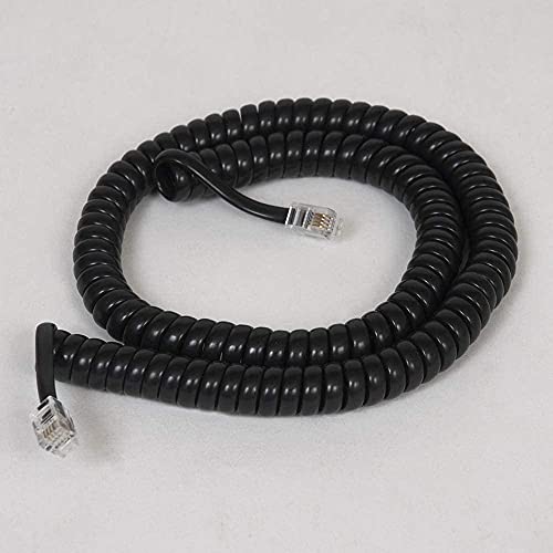 Coiled Telephone Handset Cord for Use with PBX Phone Systems, VoIP Telephones - 12 Ft Uncoiled, Rj22, 1.5 Inch Lead on Both Ends, Glossy Black, 10-Pack