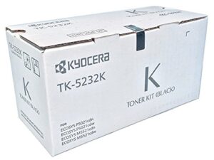 kyocera 1t02r90us0 model tk-5232k black toner cartridge compatible with ecosys p5021cdn, p5021cdw, m5521cdn and m5521cdw laser printers; up to 2600 pages yield at 5 percent average coverage