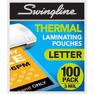 swingline thermal laminating sheets / pouches, letter size pouch, standard thickness, 100 pack (3202018),clear