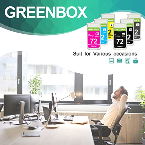 GREENBOX Compatible 72 Ink Cartridges Replacement for HP 72 130-ml C9403A C9370A C9371A C9372A C9373A C9374A for DesignJet T770 T790 T795 T610 T620 T1100 T1120 T1200 T1300 T2300 (130-ml, 6-Pack)