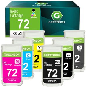 greenbox compatible 72 ink cartridges replacement for hp 72 130-ml c9403a c9370a c9371a c9372a c9373a c9374a for designjet t770 t790 t795 t610 t620 t1100 t1120 t1200 t1300 t2300 (130-ml, 6-pack)