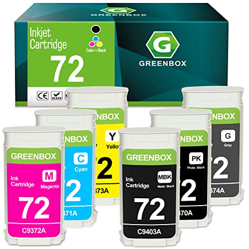 GREENBOX Compatible 72 Ink Cartridges Replacement for HP 72 130-ml C9403A C9370A C9371A C9372A C9373A C9374A for DesignJet T770 T790 T795 T610 T620 T1100 T1120 T1200 T1300 T2300 (130-ml, 6-Pack)