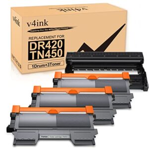 v4ink compatible toner cartridge and drum unit replacement for brother tn450 tn420 dr420 use with hl-2270dw hl-2280dw hl-2230 hl-2240d mfc-7240 mfc-7360n mfc-7860dw 4 packs (1 drum 3 toner) (black)