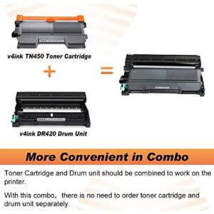 v4ink Compatible Toner Cartridge and Drum Unit Replacement for Brother TN450 TN420 DR420 use with HL-2270dw HL-2280dw HL-2230 HL-2240d MFC-7240 MFC-7360n MFC-7860dw 4 Packs (1 Drum 3 Toner) (Black)