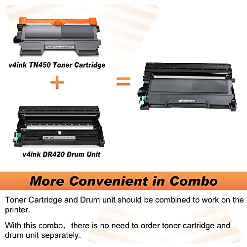 v4ink Compatible Toner Cartridge and Drum Unit Replacement for Brother TN450 TN420 DR420 use with HL-2270dw HL-2280dw HL-2230 HL-2240d MFC-7240 MFC-7360n MFC-7860dw 4 Packs (1 Drum 3 Toner) (Black)