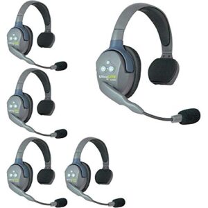 eartec ul5s 5-person full duplex wireless intercom with 5 ultralite single ear headsets