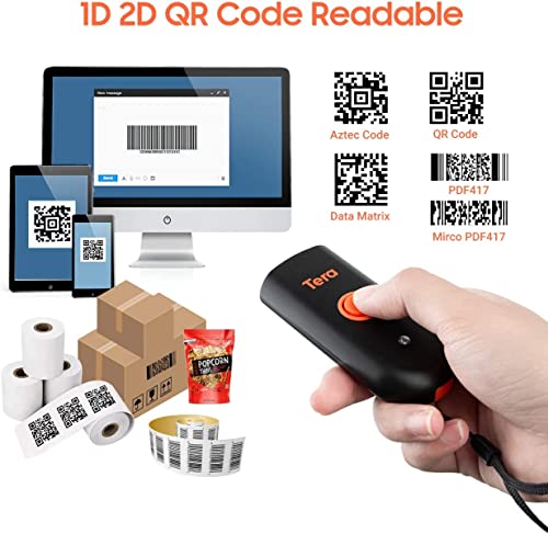 Tera Pro Wireless Barcode Scanner, Waterproof Shockproof Mini Pocket 2D Scanner, 3-in-1 Bluetooth & USB Wired & 2.4G Bar Code Reader Portable 2D QR Image Scanner Work with iOS, Windows, Android 1100D