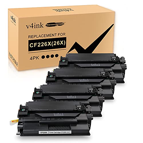 v4ink 4PK Compatible 26X Toner Cartridge Replacement for 26X CF226X 26A CF226A Toner High Yield Black Ink for Pro M402n M402dn M402dne M402dw MFP M426fdw M426fdn M426dw M402 M426 Printer