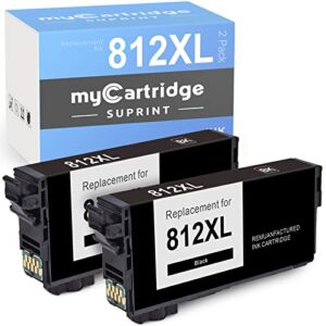 812xl ink cartridge mycartridge suprint remanufactured ink cartridge replacement for epson 812xl 812 xl t812xl t812 to use workforce pro wf-7820 wf-7840 wf-7310 ec-c7000 printer (2 black) 812 ink