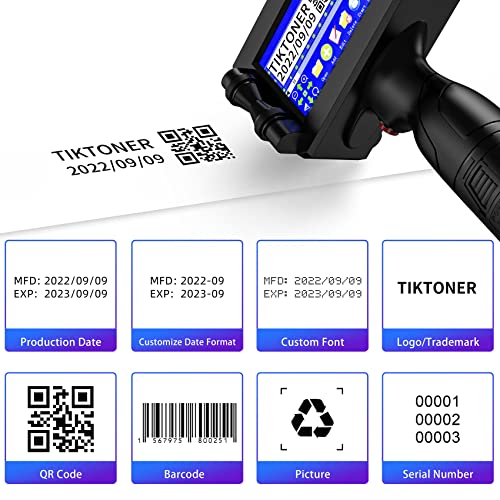 TIKTONER 127T1 Handheld Inkjet Printer 4.3 Inch Touch Screen Quick-Drying Ink Cartridge Inkjet Coding Portable Handheld Printer for Barcode Batch Number Code Date Label Logo QRCode (25 Languages)