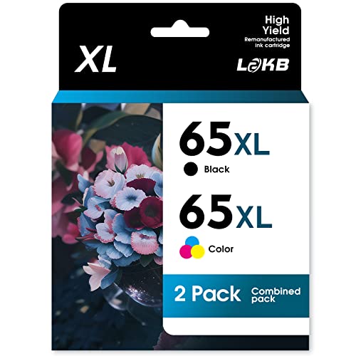 65XL Ink Cartridge for HP Printers Compatible for HP Ink 65 HP 65 Ink Work with HP Deskjet 3700 Series HP DeskJet 3755 3722 3752 2600 3772 Envy 5055 5000 5070 5052 Printer (1 Black 1 Tri-Color) 2PK