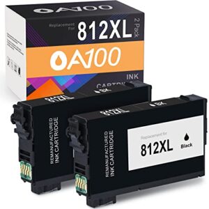 oa100 remanufactured 812 xl ink cartridge replacement for epson 812xl t812 t812xl to work for workforce pro wf-7840, wf-7820, ec-c7000, (black, 2-pack) 812xl ink cartridges