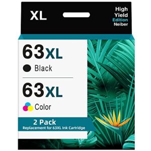 High Yield 63XL Ink Cartridges Black Color, for HP 63/63XL Ink Cartridge Combo Pack, for HP63XL HP63, Compatible for HP Officejet 5258 4650 5255 3830, Envy 4520 4512, Deskjet 3630 2130 3632 Printer