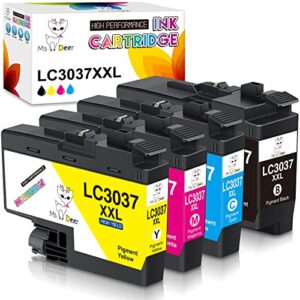 miss deer compatible lc3037 ink cartridges high-yield replacement for brother lc 3037 xxl lc-3037xxl lc3037bk for mfc-j6945dw mfc-j6545dw mfc-j5845dw mfc-j5945dw (black cyan yellow magenta, 4 packs)