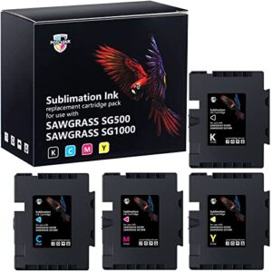 poschink sg500 sg1000 sublimation ink cartridges | upgraded firmware 3.03 | for sawgrass virtuoso sg500 sg1000 printers (black, cyan, magenta, yellow – 4 packs)