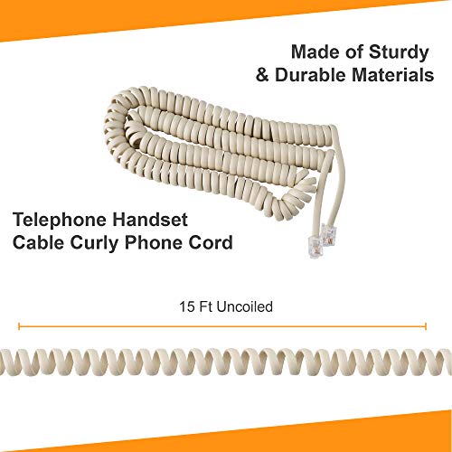iSoHo Phones Phone Cord for Landline Phone – Tangle-Free, Curly Telephones Land Line Cord – Easy to Use + Excellent Sound Quality – Phone Cords for Home or Office (15ft) Color: Bone Ivory