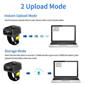 Portable Ring Bluetooth Barcode Scanner Wireless 2.4Ghz &USB Wired 3 in 1 Connection Windows.Mac OS.Android.Portable Wearable Mini Finger Bar Code scanners