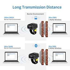 Portable Ring Bluetooth Barcode Scanner Wireless 2.4Ghz &USB Wired 3 in 1 Connection Windows.Mac OS.Android.Portable Wearable Mini Finger Bar Code scanners