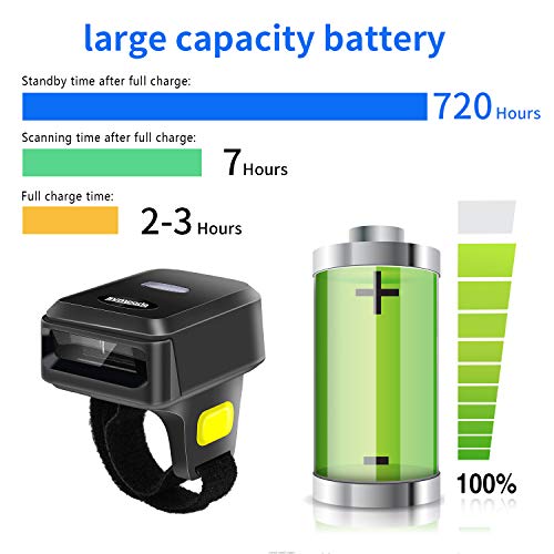 Portable Ring Bluetooth Barcode Scanner Wireless 2.4Ghz &USB Wired 3 in 1 Connection Windows.Mac OS.Android.Portable Wearable Mini Finger Bar Code scanners