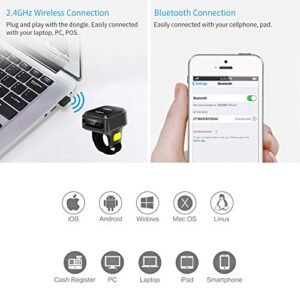 Portable Ring Bluetooth Barcode Scanner Wireless 2.4Ghz &USB Wired 3 in 1 Connection Windows.Mac OS.Android.Portable Wearable Mini Finger Bar Code scanners