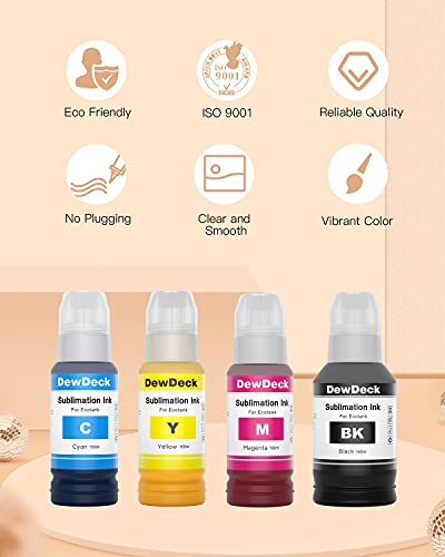 DewDeck 440ML Sublimation Ink Refill for EcoTank Supertank F170 ET-2720 ET-2760 ET-2800 ET-2803 ET-2850 ET-3710 ET-3760 ET-4700 ET-4760 ET-4800 ET-15000 ET-7710 (ICC Free / Anti-UV / Autofill)