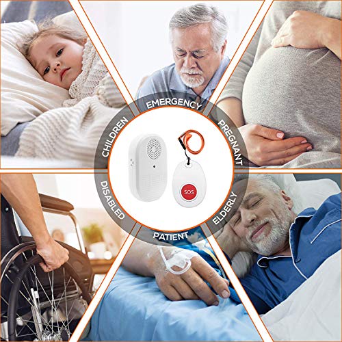 Wireless Caregiver Pager System Call Button Personal Alert Pager Nurse Alert System for Elderly/Senior at Home with 800+Feet Operating Range 1 Portable Receiver 2 Emergency Transmitter