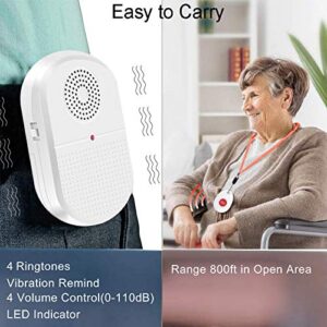 Wireless Caregiver Pager System Call Button Personal Alert Pager Nurse Alert System for Elderly/Senior at Home with 800+Feet Operating Range 1 Portable Receiver 2 Emergency Transmitter