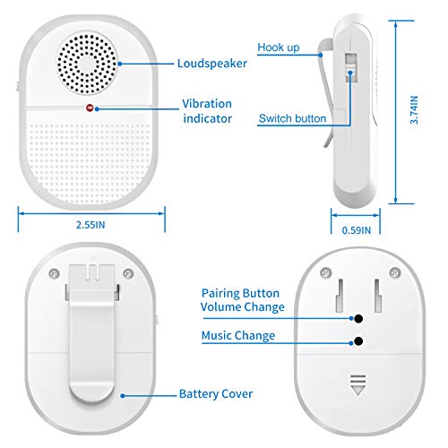 Wireless Caregiver Pager System Call Button Personal Alert Pager Nurse Alert System for Elderly/Senior at Home with 800+Feet Operating Range 1 Portable Receiver 2 Emergency Transmitter