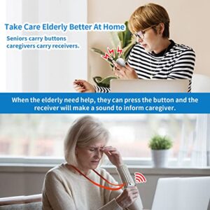 Wireless Caregiver Pager System Call Button Personal Alert Pager Nurse Alert System for Elderly/Senior at Home with 800+Feet Operating Range 1 Portable Receiver 2 Emergency Transmitter