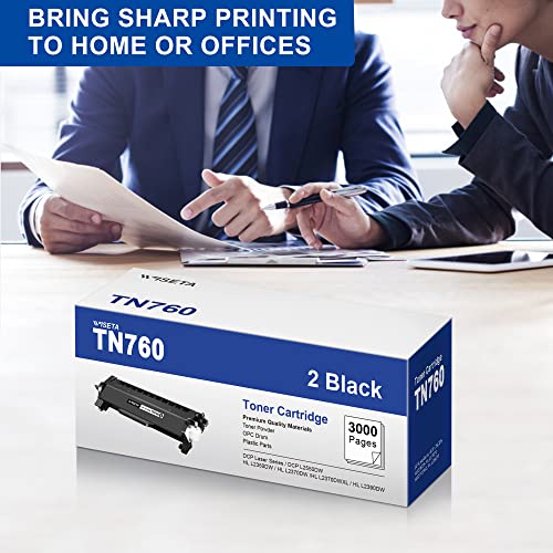 WISETA Compatible Toner Cartridge Replacement for Brother TN760 TN 760 TN730 TN 730 to Compatible with MFC-L2710DW HL-L2350DW HL-L2370DWXL MFC-L2750DW HL-L2395DW MFC-L2690DW (Black, 2 Pack)