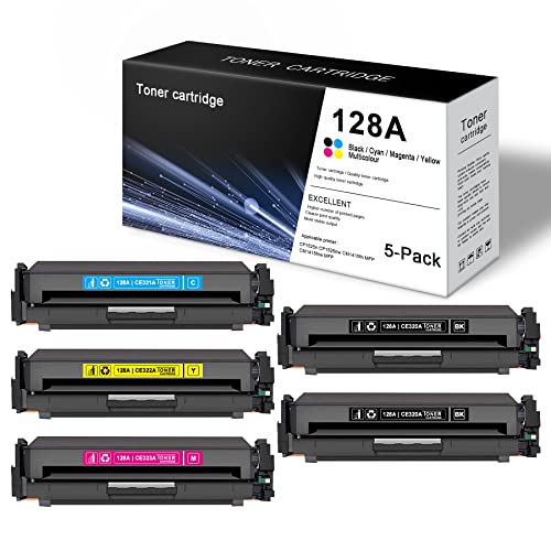 NDIN (5 Pack 2BK+1C+1Y+1M) Compatible 128A CE320A CE321A CE322A CE323A Ink Cartridge Replacement for HP CM1415fn CM1415fnw MFP CP1525n CP1525nw Printer Toner Cartridge - Sold by Indiuprint.