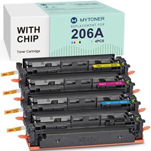 206a toner cartridge set (with chip) compatible replacement for hp 206a 206x 206 w2110a w2110x for color mfp m283fdw m255dw m283cdw m283 m255 printer ink (black cyan yellow magenta,4-pack)