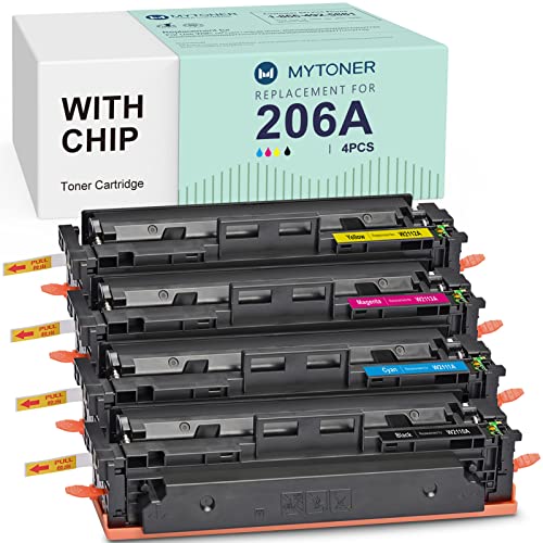 206A Toner Cartridge Set (with Chip) Compatible Replacement for HP 206A 206X 206 W2110A W2110X for Color MFP M283fdw M255dw M283cdw M283 M255 Printer Ink (Black Cyan Yellow Magenta,4-Pack)