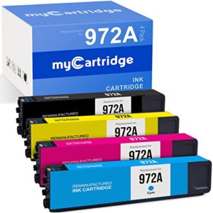 mycartridge remanufactured ink cartridge replacement for hp 972 972a ink cartridges combo pack use with pagewide pro 477dw 577dw 377dw 477dn 452dn 452dw 552dw black cyan magenta yellow (4-pack)